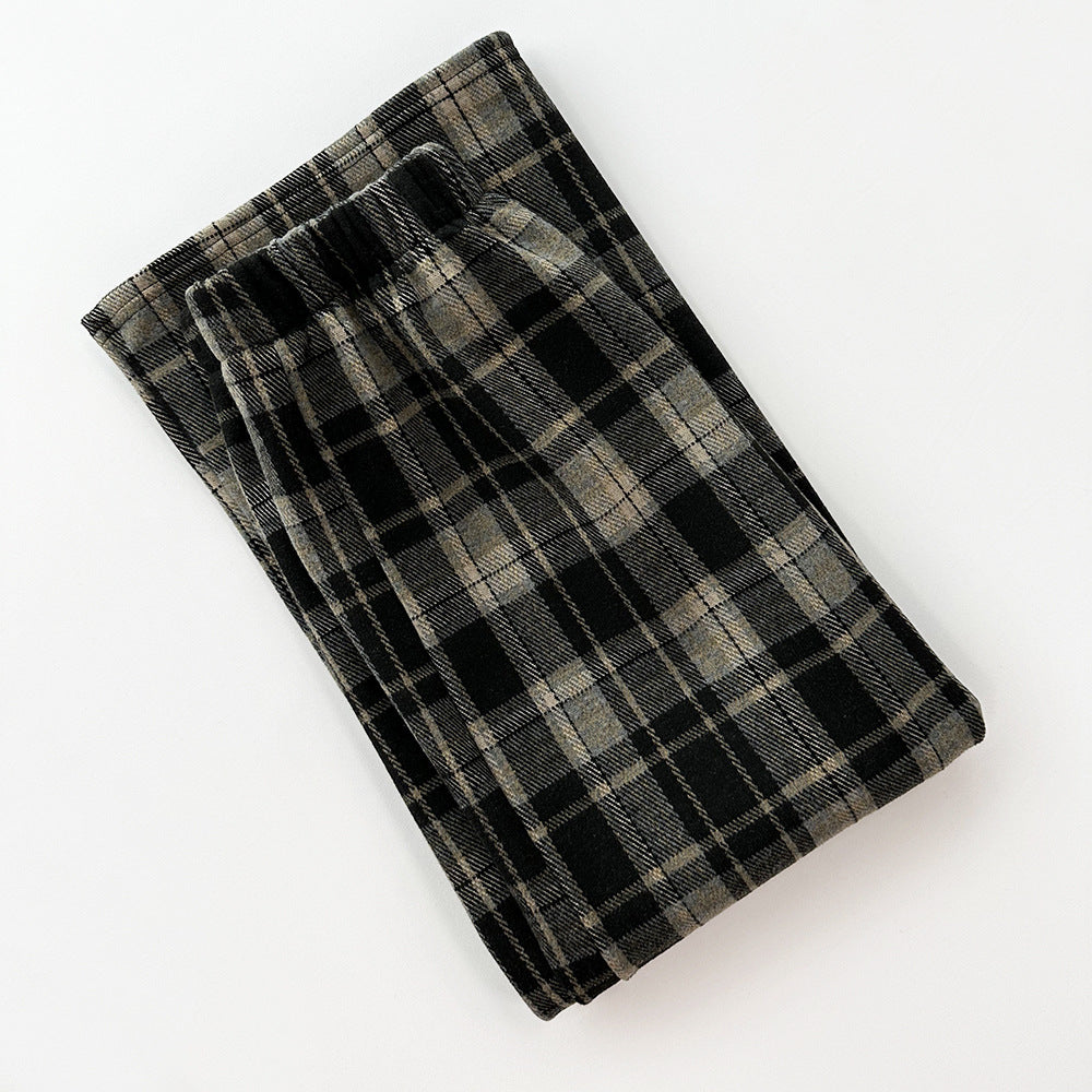 Retro Plaid Skirt Fleece-lined Women