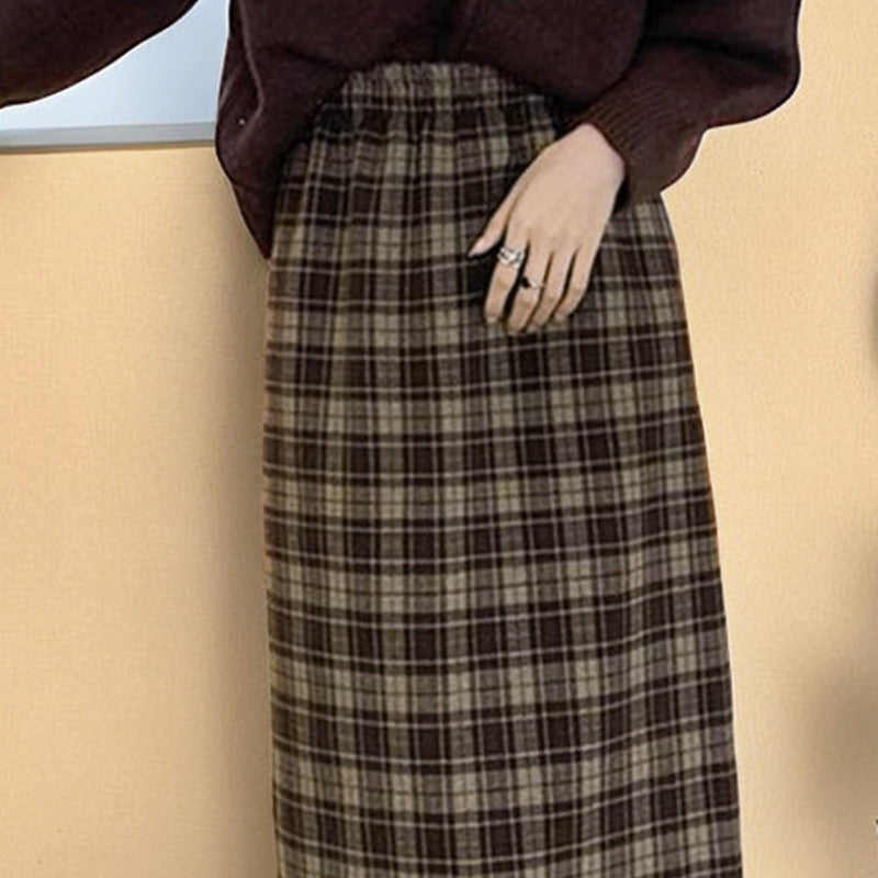 Retro Plaid Skirt Fleece-lined Women