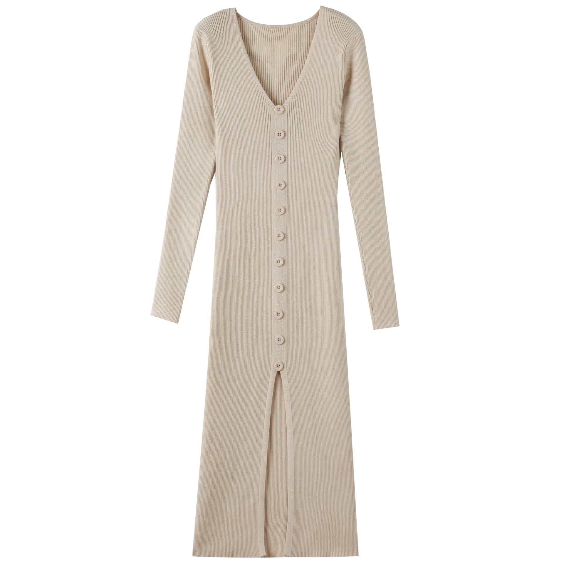 Slim Fit Slit Slimming Elegant Single-breasted Knitted Sheath Dress