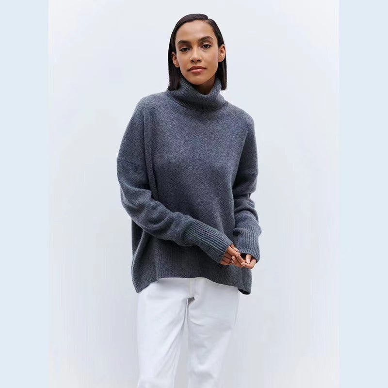 Soft And Comfortable High Polo Collar Solid Color Pullover