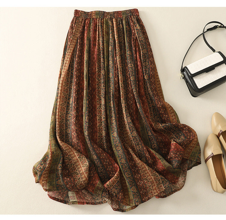 Women's Retro Printed Double-Layer Skirt