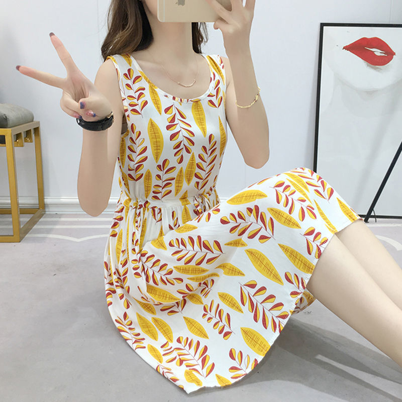 Women's Mid-length Plus Size Slimming Drawstring Sleeveless Vest Dress