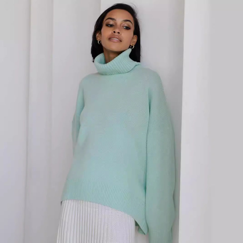 Soft And Comfortable High Polo Collar Solid Color Pullover