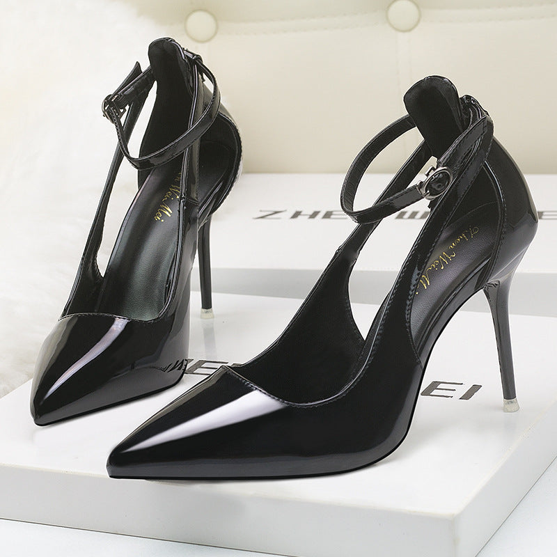 Spring And Summer New Fine Heel Package Head Leather Sandals Pointed