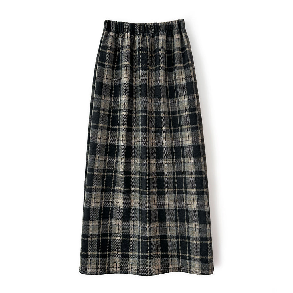 Retro Plaid Skirt Fleece-lined Women