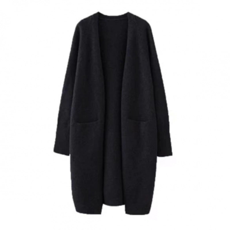 Idle Style Mid-length Sweater Coat Women's Loose Pockets Knitted Cardigan