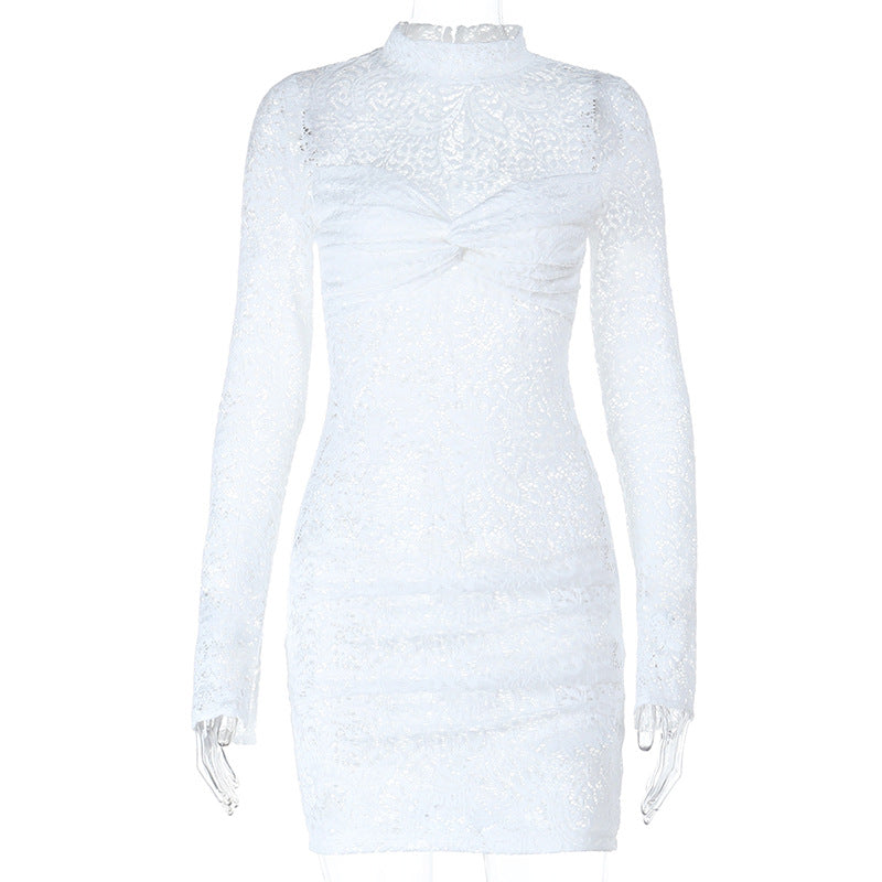Women's Lace Cross Chest Cup Long-sleeved Dress