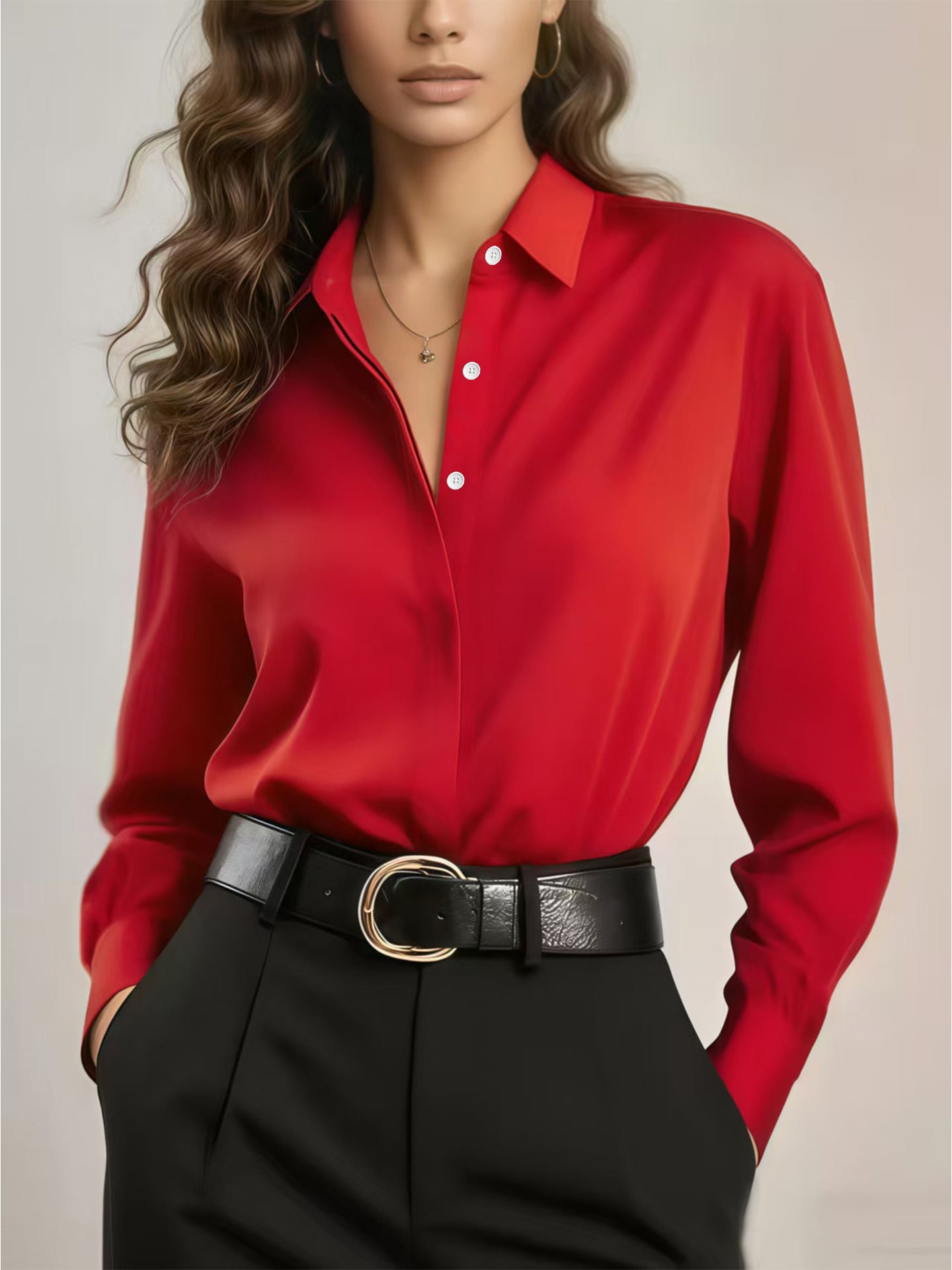 Women's Solid Color Loose Button Lapel Shirt