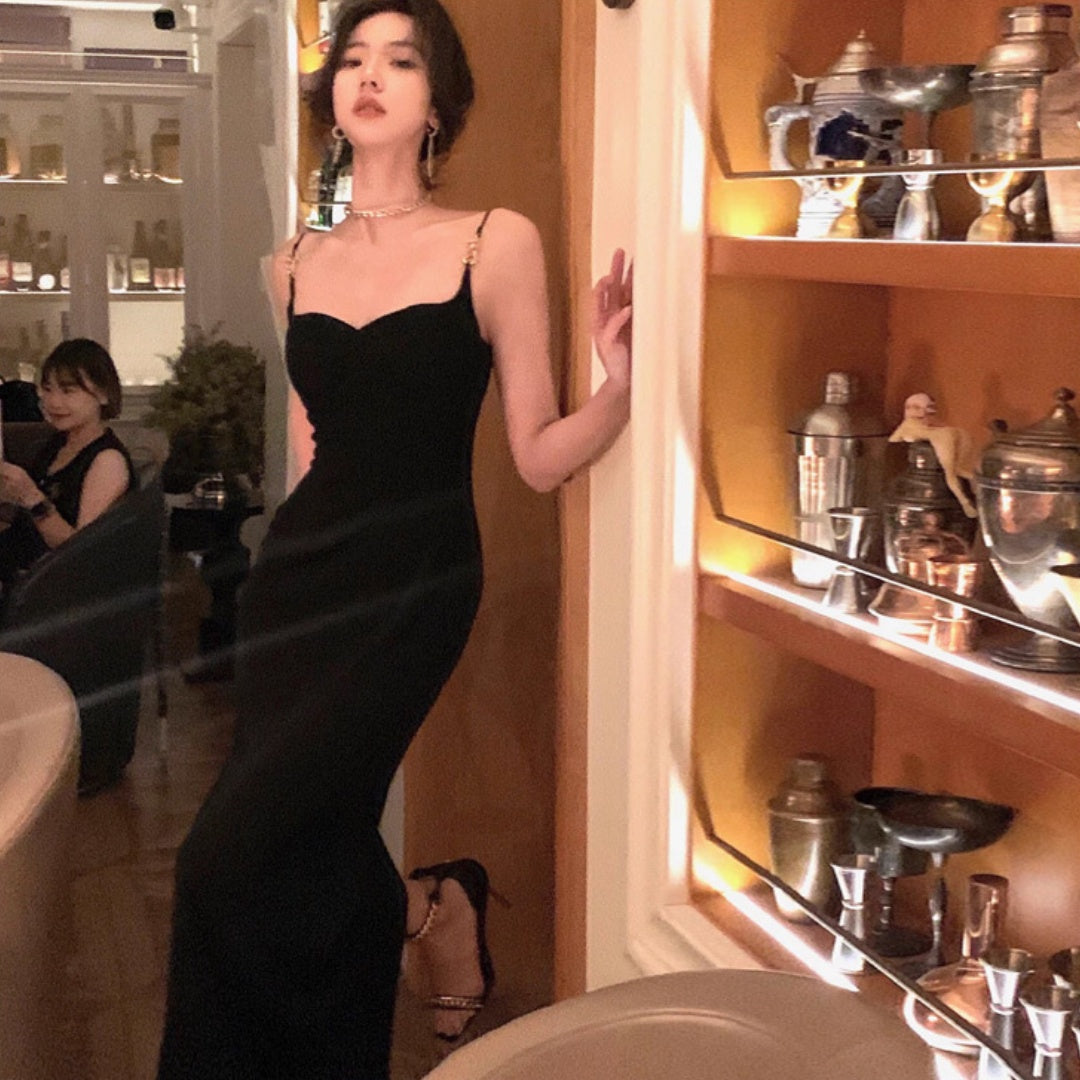 Women's French-style Split Sling Acetate Knitted Dress