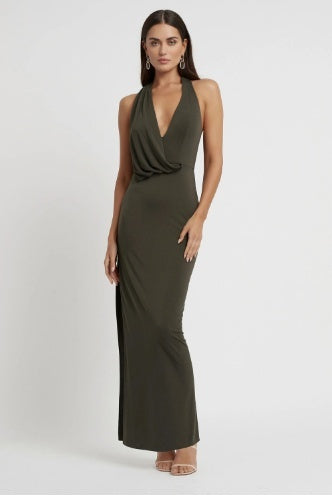 New Independent Design Halter Deep V Bare Back Knitted Bandage Evening Dress Dress Mid-length