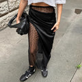 Black Hot Girl Lace Patchwork See-through Satin Skirt