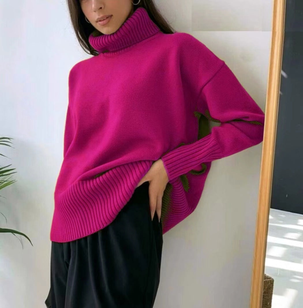 Soft And Comfortable High Polo Collar Solid Color Pullover