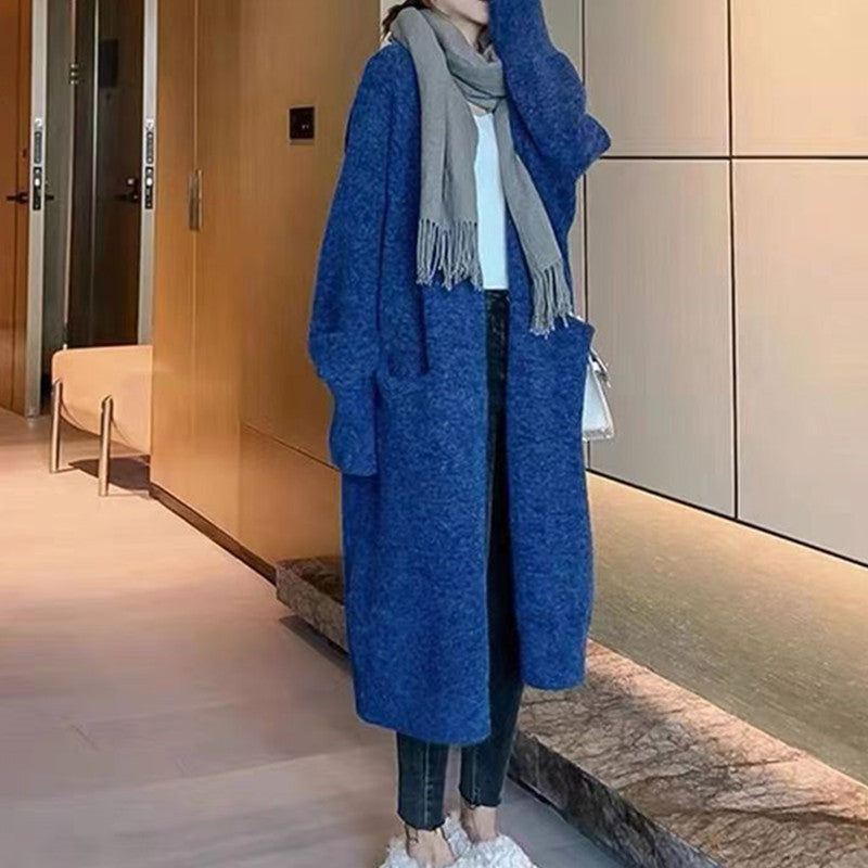 Idle Style Mid-length Sweater Coat Women's Loose Pockets Knitted Cardigan