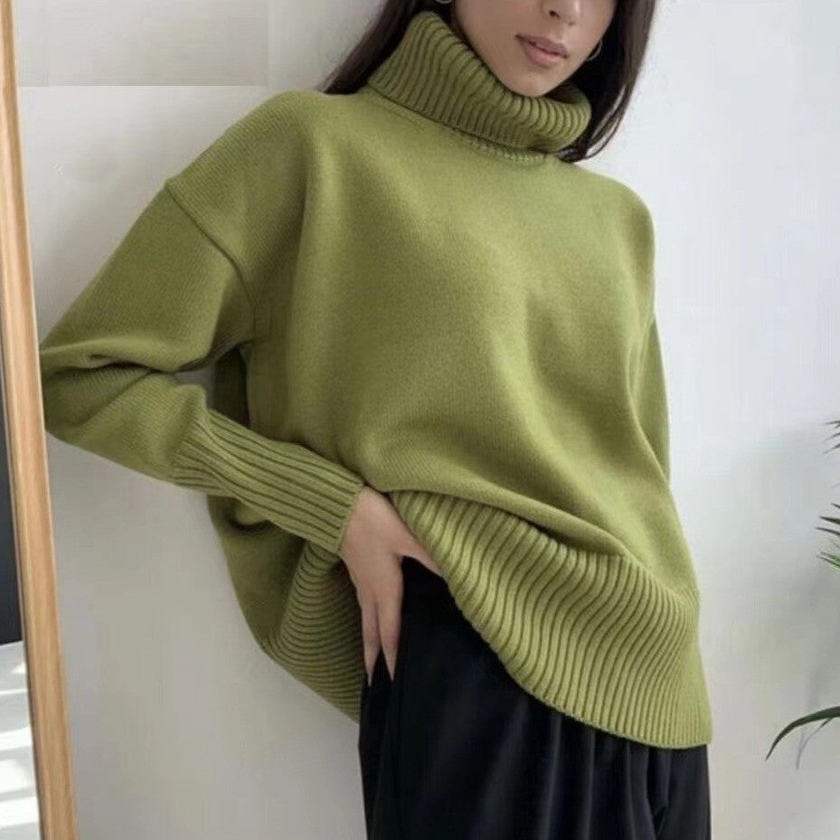 Soft And Comfortable High Polo Collar Solid Color Pullover