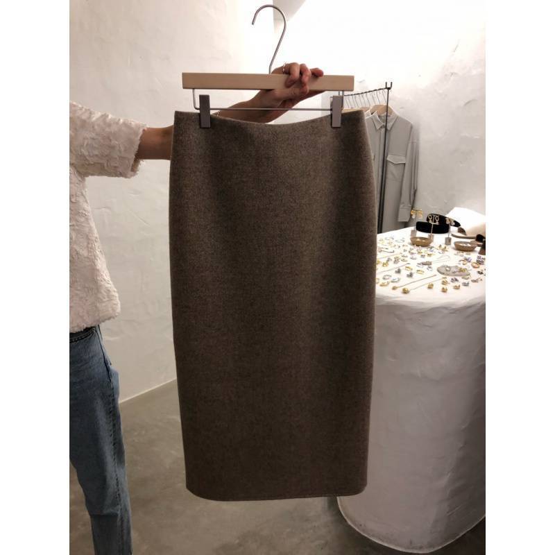 Vintage Slim Woolen Japanese Autumn Winter One Step Skirt