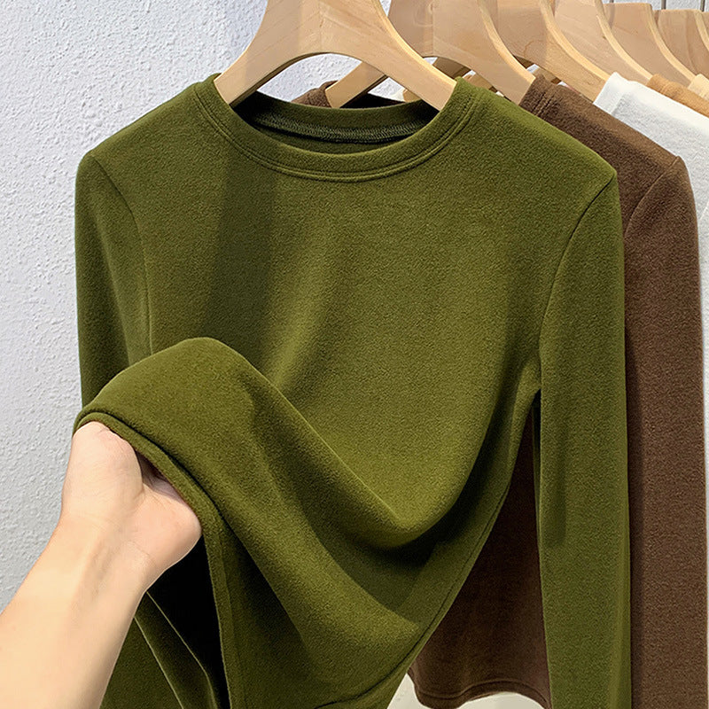 Double-sided Bottoming Shirt Sweater Basic Round Neck Brushed Long Sleeve Keep Warm Inner Match