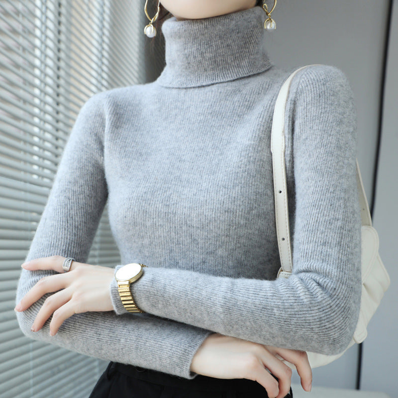 Slim Fit Women's Turtleneck Short Pure Wool Sweater
