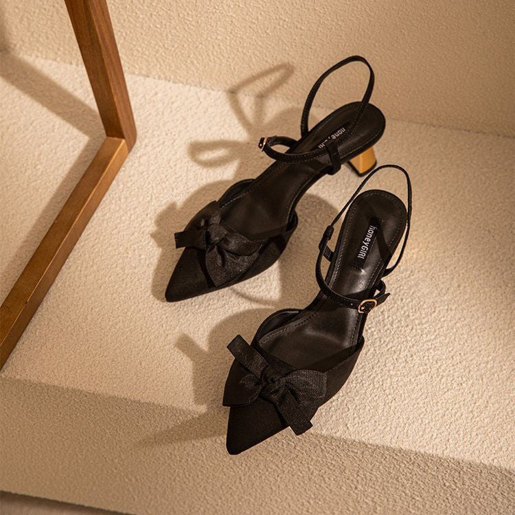 Women's New Pointed Toe Single Chunky Heel Toe Sandals