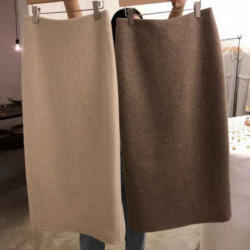 Vintage Slim Woolen Japanese Autumn Winter One Step Skirt