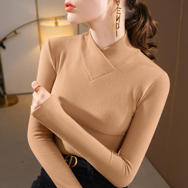 Double-sided Bottoming Shirt Sweater Basic Round Neck Brushed Long Sleeve Keep Warm Inner Match