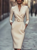 Slim-fitting Casual Suit Dress V-neck Long-sleeved Dresses Commuting Office Clothing For Women