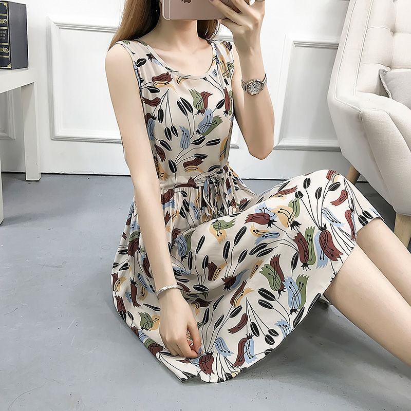 Women's Mid-length Plus Size Slimming Drawstring Sleeveless Vest Dress