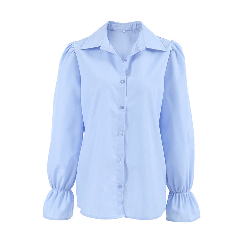 Elegant Design Simple Women's Bell Sleeve Solid Color Shirt