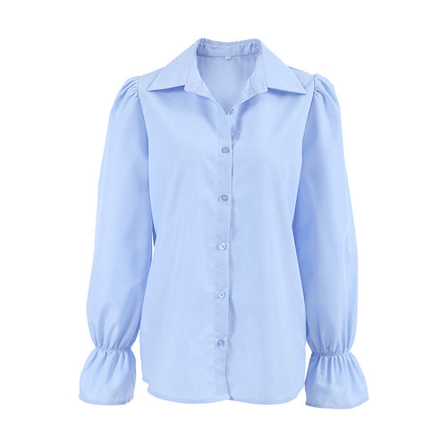Elegant Design Simple Women's Bell Sleeve Solid Color Shirt