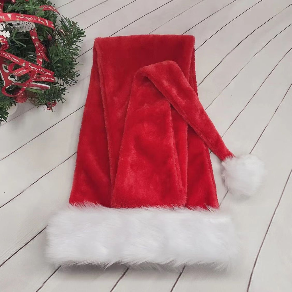 Extra Long Christmas Santa Hat Plush Christmas Decorations White Xmas Claus Cap For Party Costume