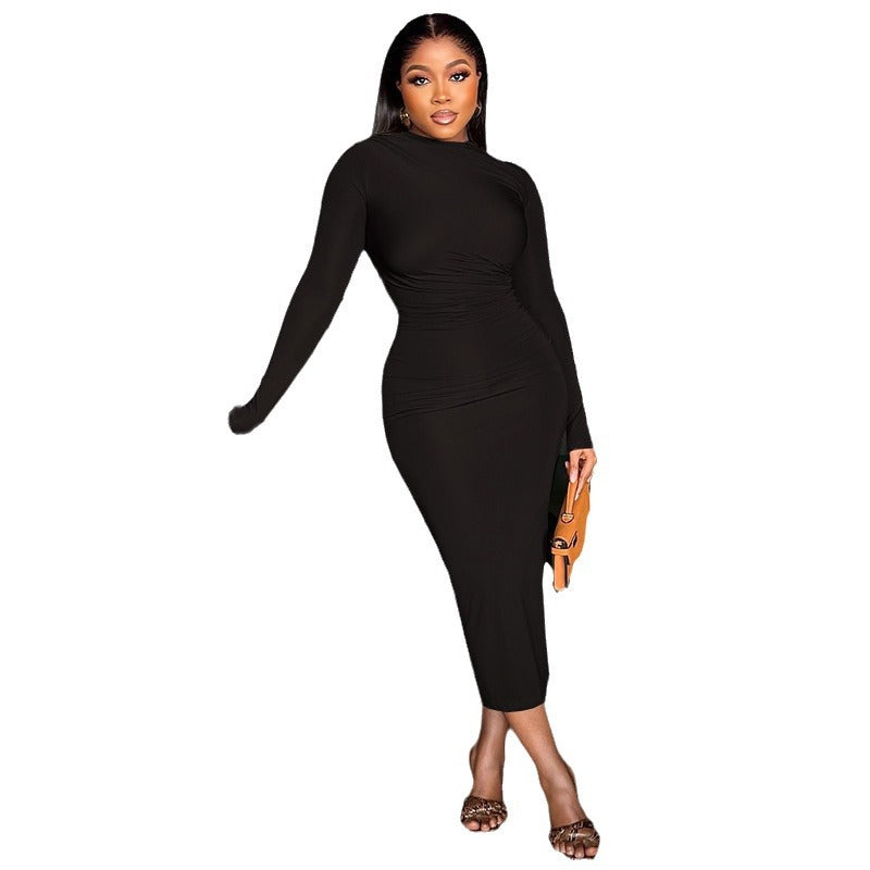 Women's Solid Color Round Neck Long Sleeve Pullover Dress