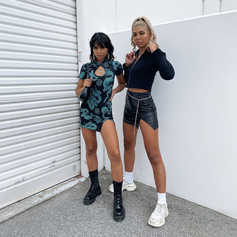 Fashion Women's Wear Round Neck Hollow-out Short Sleeve Slim Dress