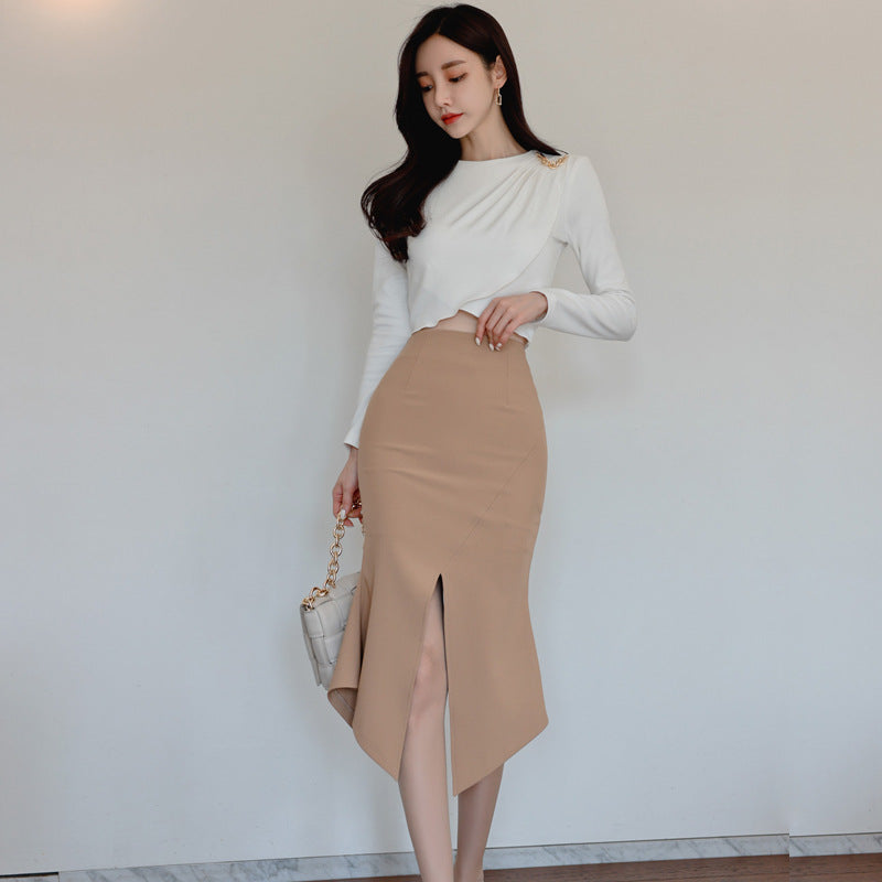 New Ladies Slim Top Slit Pack Hip Skirt Suit
