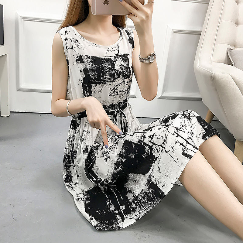 Women's Mid-length Plus Size Slimming Drawstring Sleeveless Vest Dress