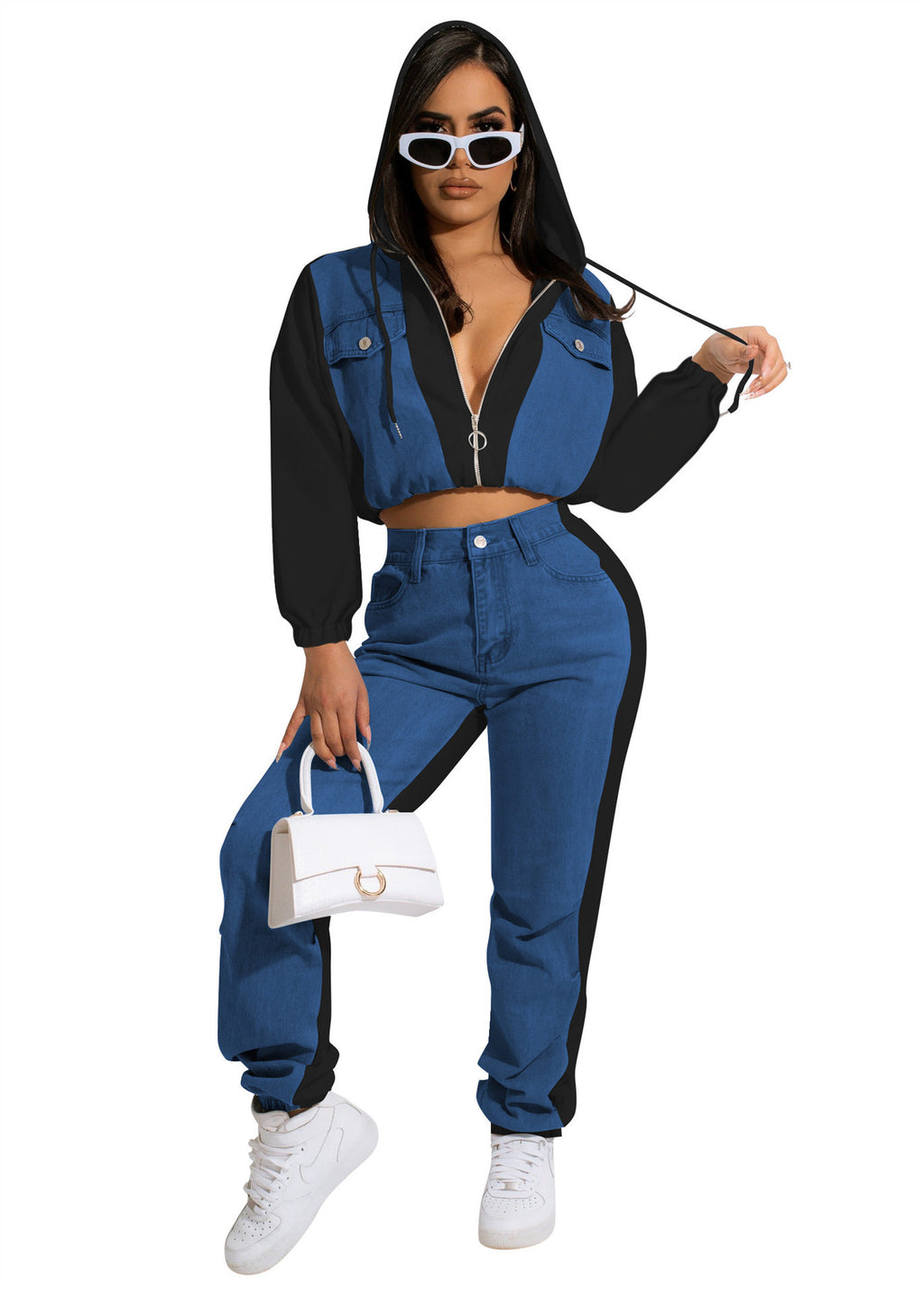 Women's Casual Denim Fashionable Jacket Trousers Suit