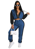 Women's Casual Denim Fashionable Jacket Trousers Suit