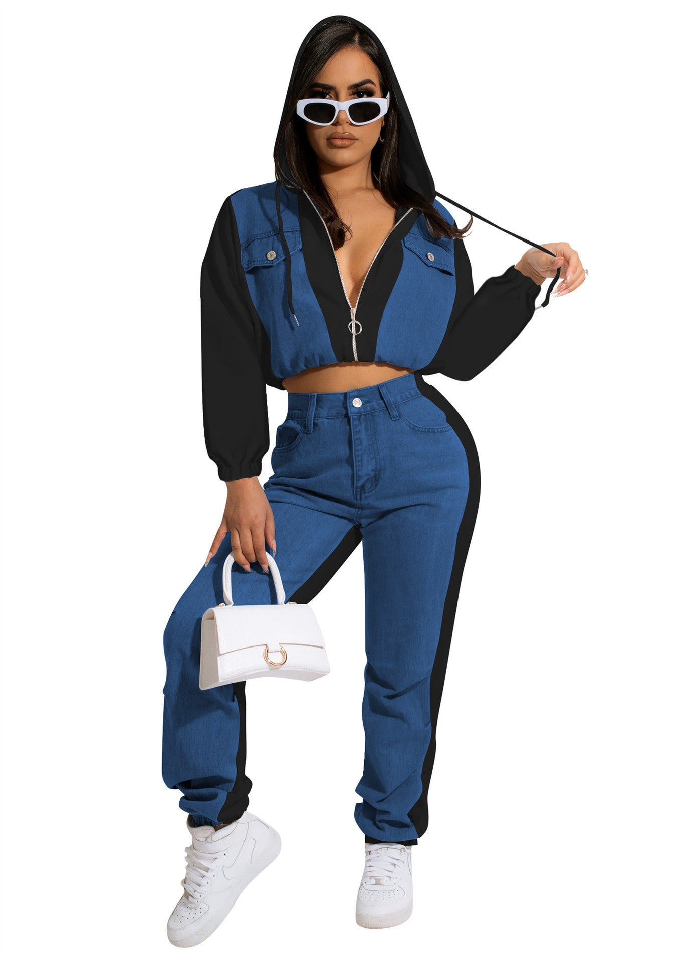 Women's Casual Denim Fashionable Jacket Trousers Suit